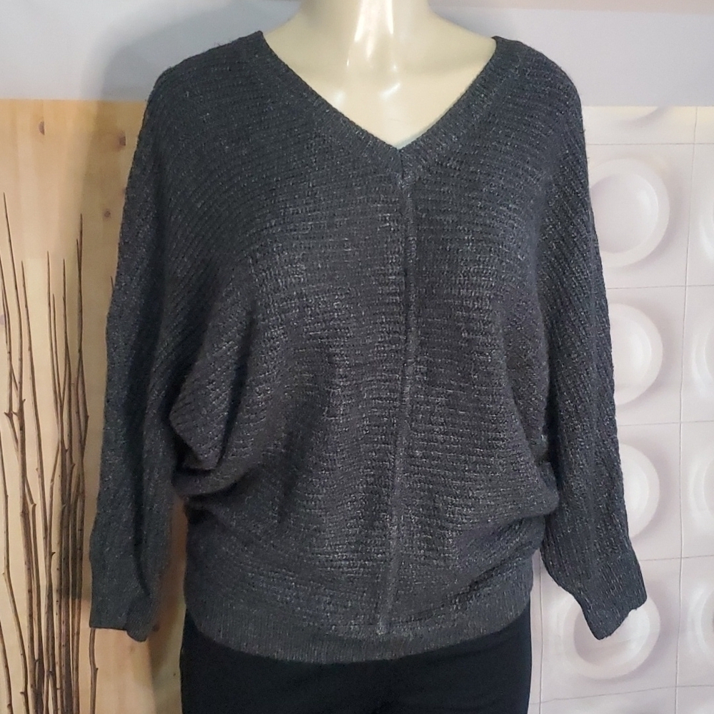 Ellen Tracy Gray Pullover Dolman Sleeve Style Knit Sweater Size S
